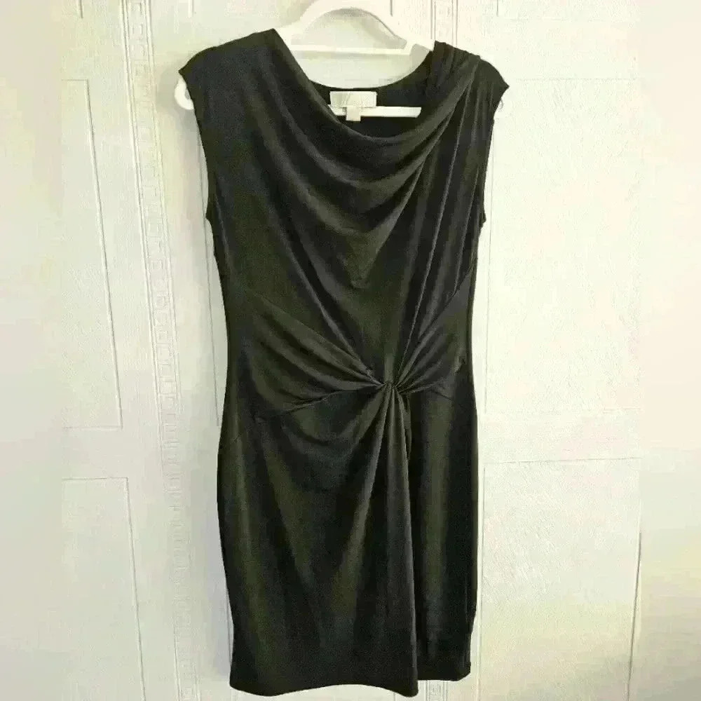MICHAEL Michael Kors Black Midi Cap Sleeve Twist Waist Coctail Dress Sz S EUC